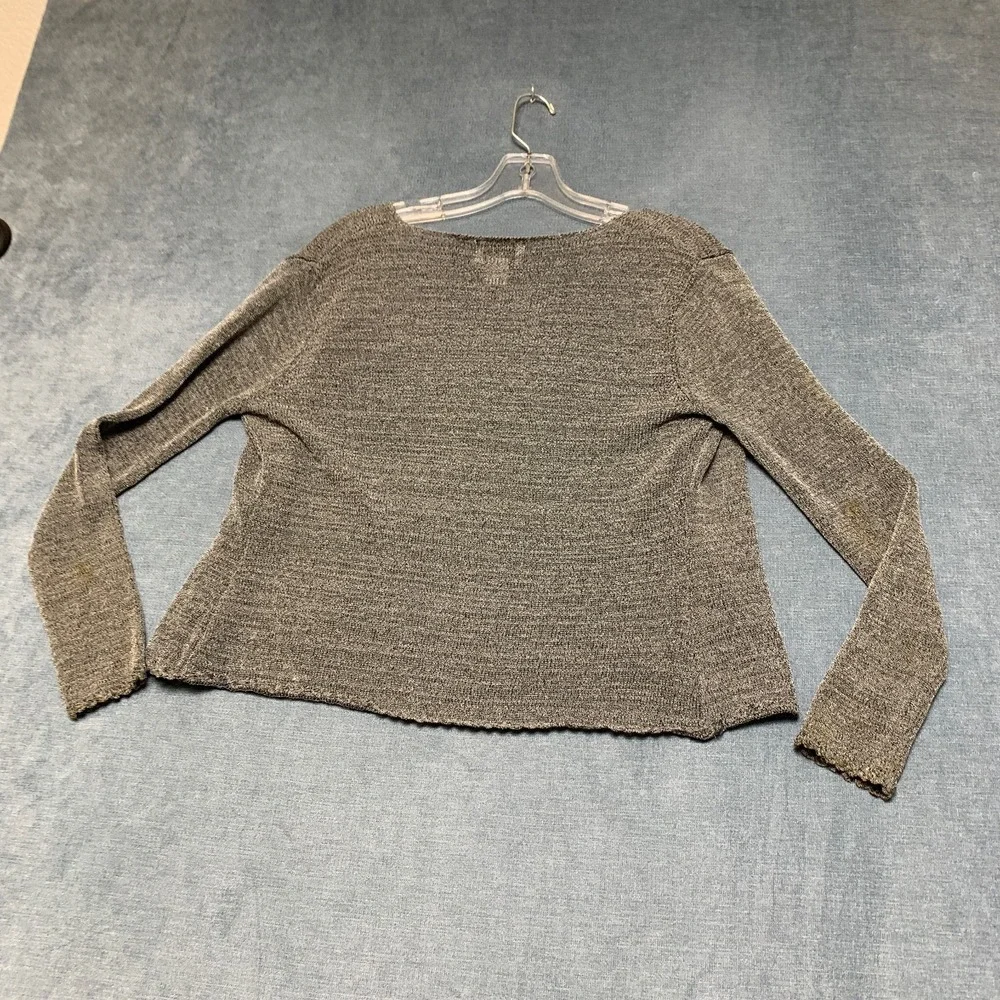 CDC Cardigan Sweater Womens L Heather Gray Metallic Knit Scalloped Hem Tie Front